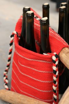 Wine Bottles In Traditional Woven Handbag Stock Images Wine Bottles In Traditional Woven Handbag Stock Images