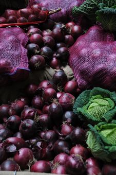 Red Onions And Cabbages At Market Stall Stock Images Red Onions And Cabbages At Market Stall Stock Images