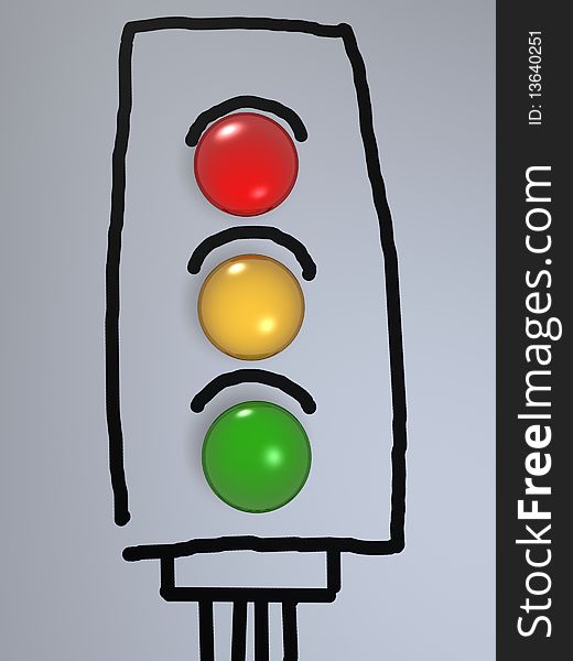 Traffic light candy on hand drawing paper