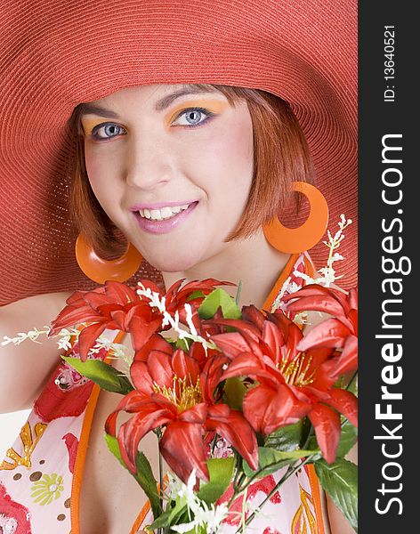 Studio portrait of a beautiful girl with a summer mood. Studio portrait of a beautiful girl with a summer mood