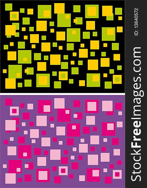 Geometric background consists of colored squares in the two appended