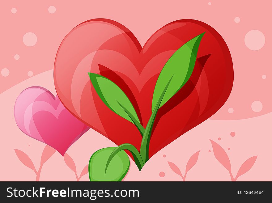 The seedling of love has sprouted healthily in a magnificent red heart. Completely computer generated image. The seedling of love has sprouted healthily in a magnificent red heart. Completely computer generated image.