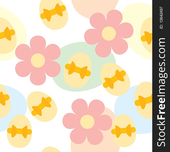 Seamless easter pattern with eggs and flowers. Vector illustration
