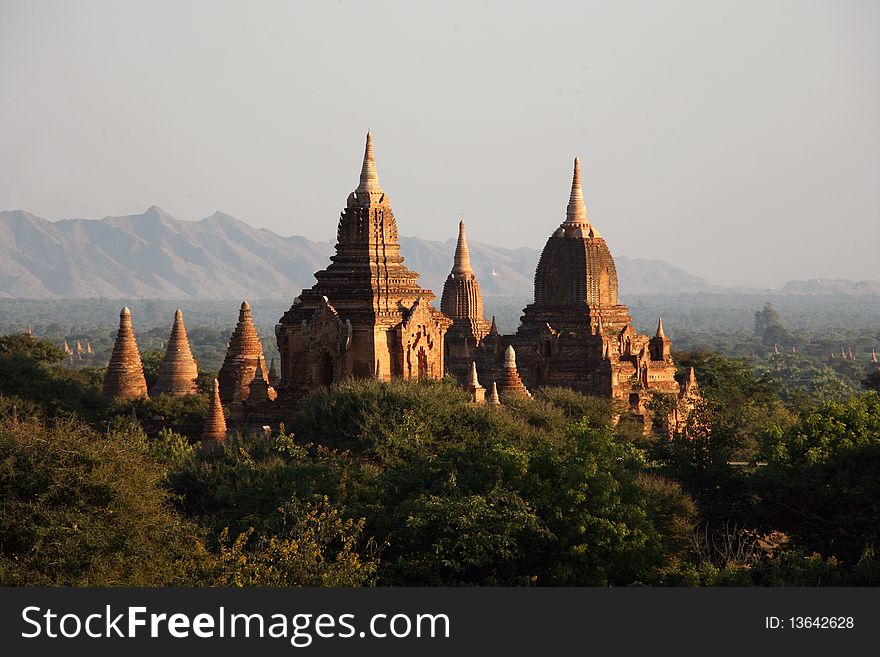 Ancient Shwezigon Pagoda: The many pagodas and stupas across the Bagan landscape were built between 849 and 1287 when there existed a relatively peaceful Buddhist kingdom. Photo taken in January, 2009. Ancient Shwezigon Pagoda: The many pagodas and stupas across the Bagan landscape were built between 849 and 1287 when there existed a relatively peaceful Buddhist kingdom. Photo taken in January, 2009.