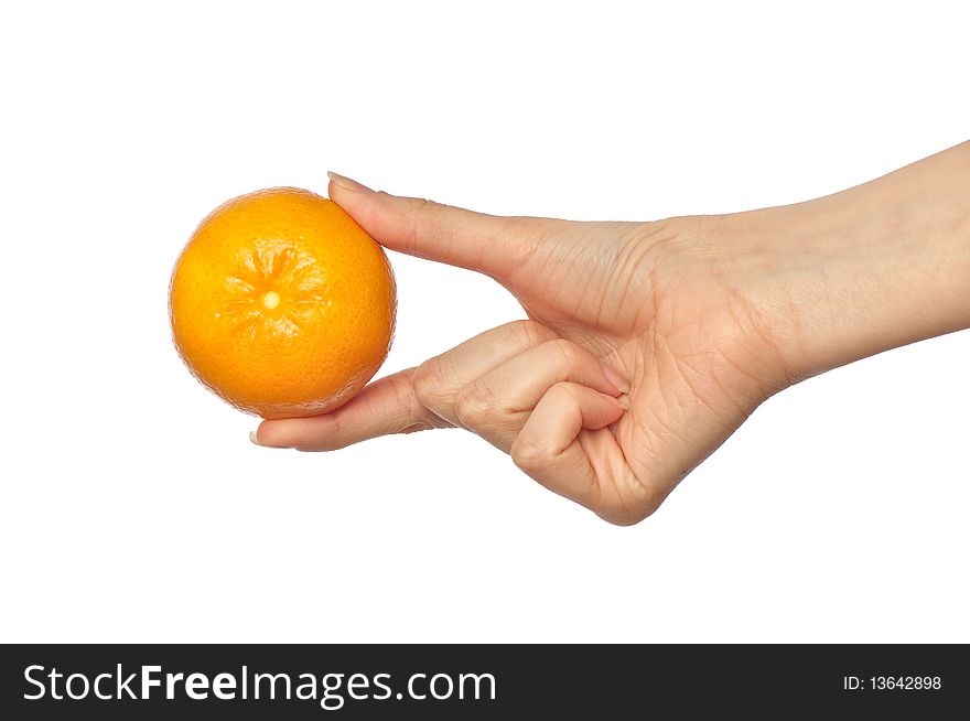 Woman holding yellow sweet fruit mandarin