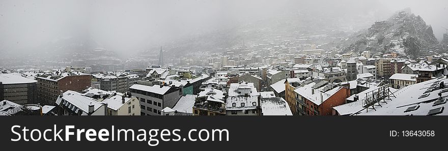 Travell in Andorra with a snow and panorama houses. Travell in Andorra with a snow and panorama houses