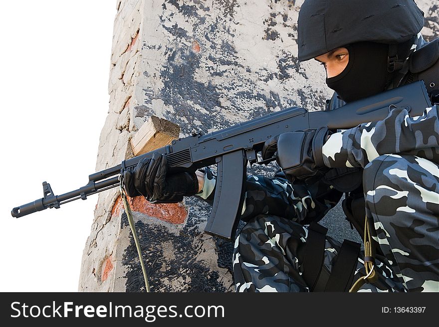 Soldier With Automatic Russian AK47 Rifle