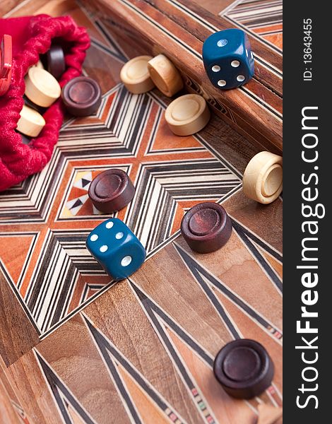 Board for backgammon and dice