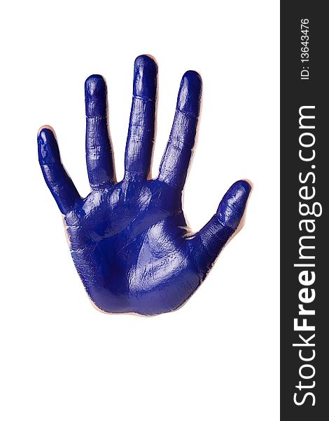 Woman palm is painted paints on a white background