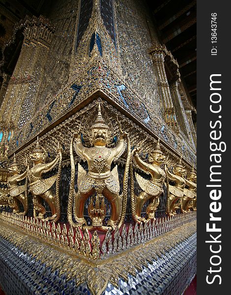 A statue at the Grand Palace is a complex of buildings in Bangkok, Thailand. It served as the official residence of the Kings of Thailand from the 18th century onwards. Construction of the Palace began in 1782, during the reign of King Rama I, when he moved the capital across the river from Thonburi  to Bangkok.