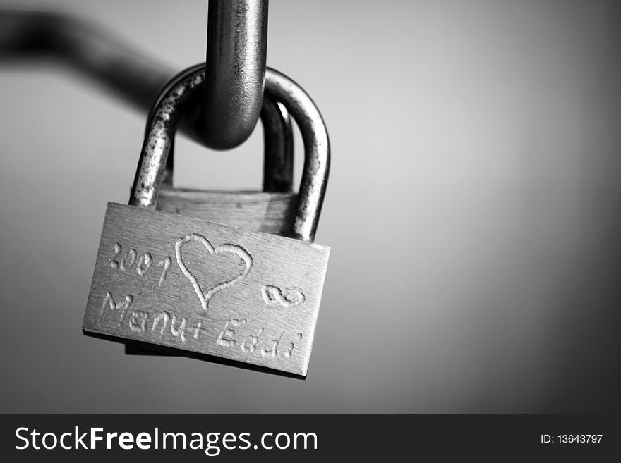 A padlock of love on a bridge in Venice. A padlock of love on a bridge in Venice