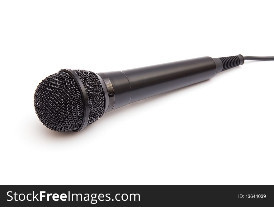 Black microphone isolated on white background
