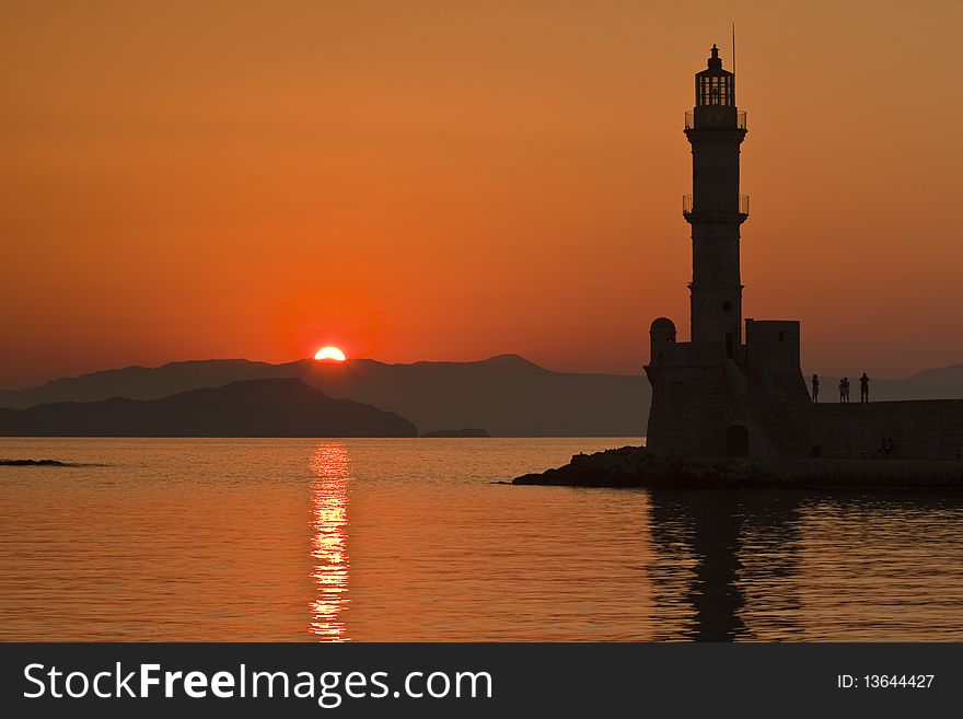 Beautiful castle sunset on sea