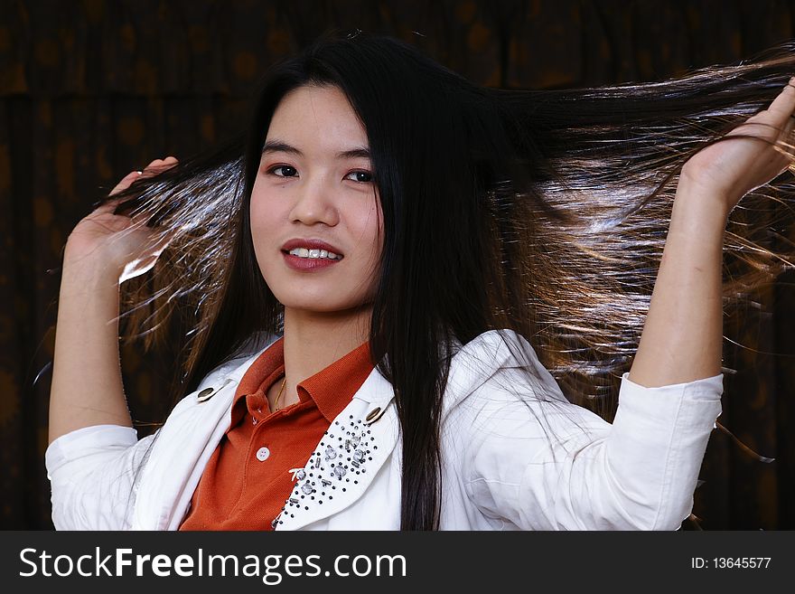 Office woman long hair portrait