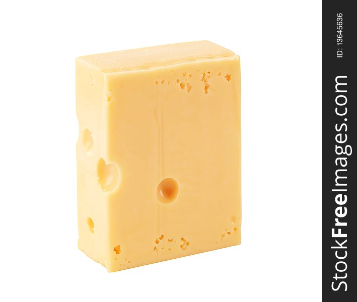 Block of hard cheese isolated on white
