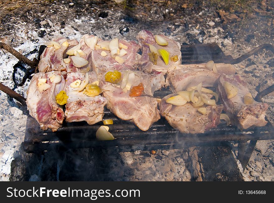 Barbeque of Row Pork Chops and Ribs