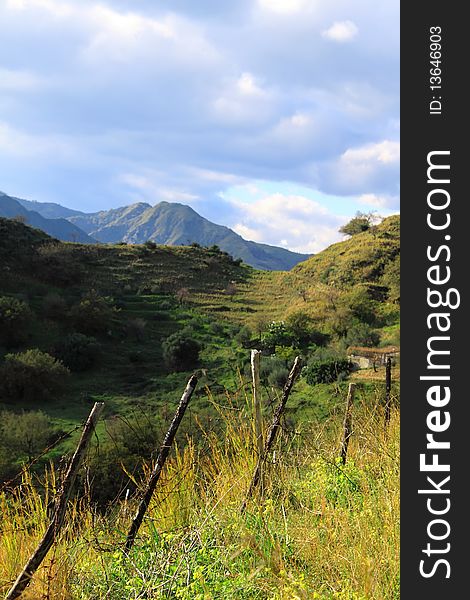 Photo of green valley in mountain in Sicily. Photo of green valley in mountain in Sicily