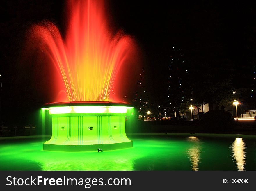 A fountain at its best when lit at night. A fountain at its best when lit at night