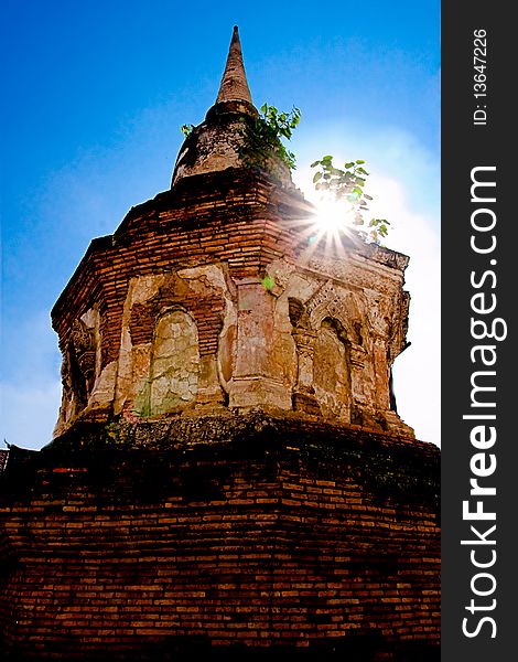 Temple made of brick in thailand