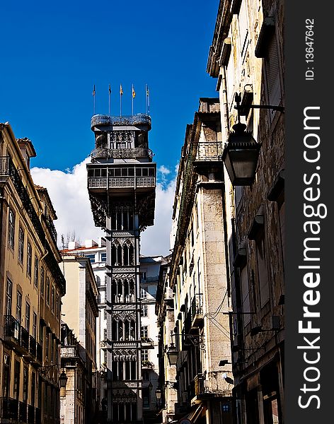 Santa Justa Elevator in Lisbon, Portugal. Connecting downtown to Bairro Alto (the lowest and highest points of the city). Made by the French architect Raoul de Mesnier du Ponsard (an apprentice of Gustave Eiffel, explaining the structure's similarities to Paris' Eiffel Tower)