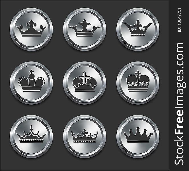 Crown Icons on Metal Internet Buttons Original Illustration
