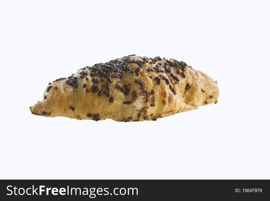 Chocolate croissant on white background