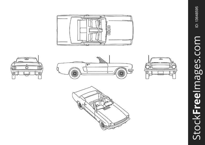 Illustration of 1960's era convertible. Illustration of 1960's era convertible