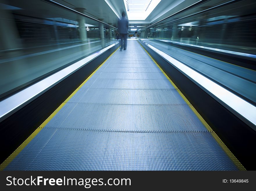 Escalator  ,interior of the shanghai pudong airport .