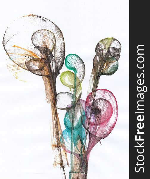 Art Design Abstract Flowers Hand watercolor painting on paper. Art Design Abstract Flowers Hand watercolor painting on paper.