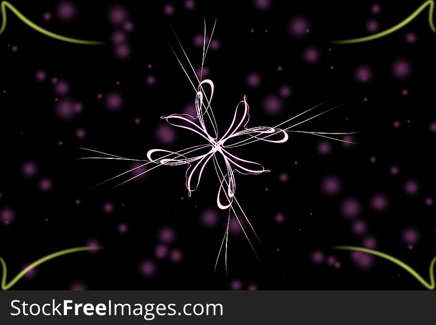 Abstract image of a shining flower in blurred dark background with bokeh for poster, web design or banner. Abstract image of a shining flower in blurred dark background with bokeh for poster, web design or banner.