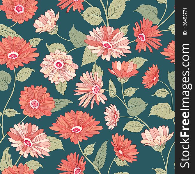 Floral Pattern. Flower Marigold Seamless Background