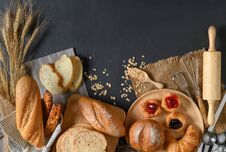 Homemade Breads Or Bun, Croissant And Bakery Royalty Free Stock Images