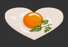 Fried Eggs In The Shape Of A Heart In A Frying Pan Cooked For Valentine Day Breakfast. Homemade Food. Vector Stock Image