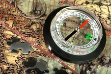 Compass On The Old Map Stock Photos Compass On The Old Map Stock Photos