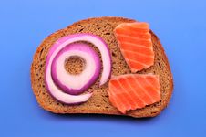 Sandwich With Salamon And Onions Stock Photos