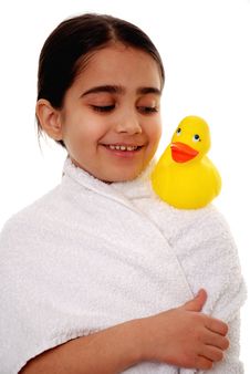 Girl With Rubber Duck Royalty Free Stock Photo Girl With Rubber Duck Royalty Free Stock Photo