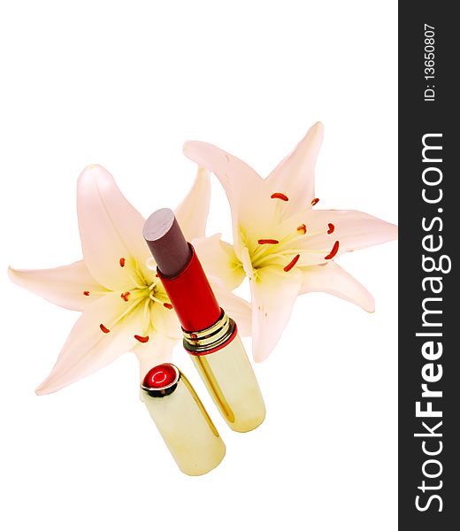 Lipstick With Flowers On Background