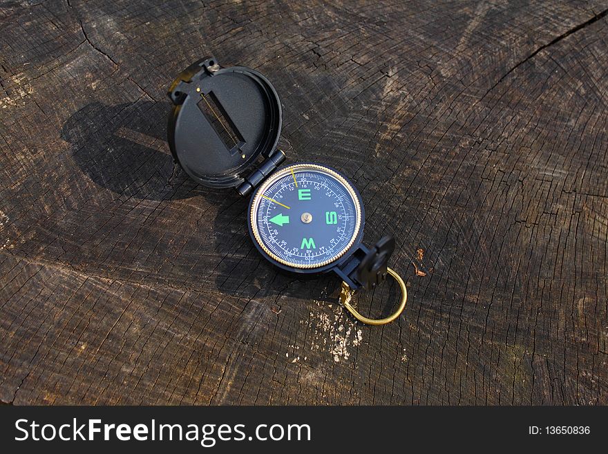 Compass on wood