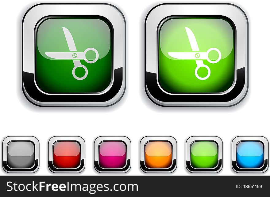 Scissors realistic icons. Empty buttons included. Scissors realistic icons. Empty buttons included.