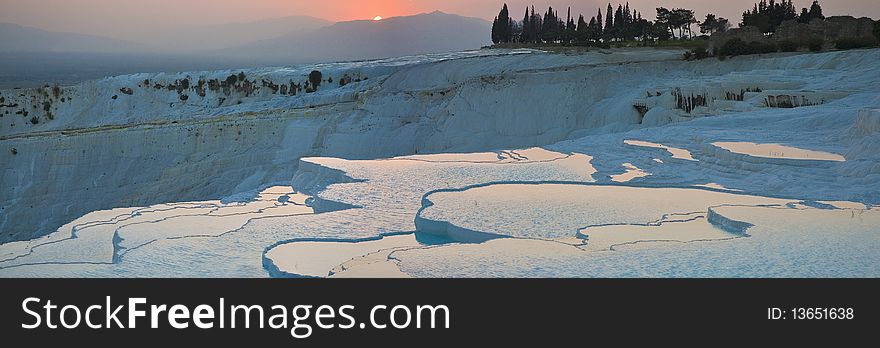 Sunset at Pamukkale's limestone pools also known as Cotton Castles. Sunset at Pamukkale's limestone pools also known as Cotton Castles.