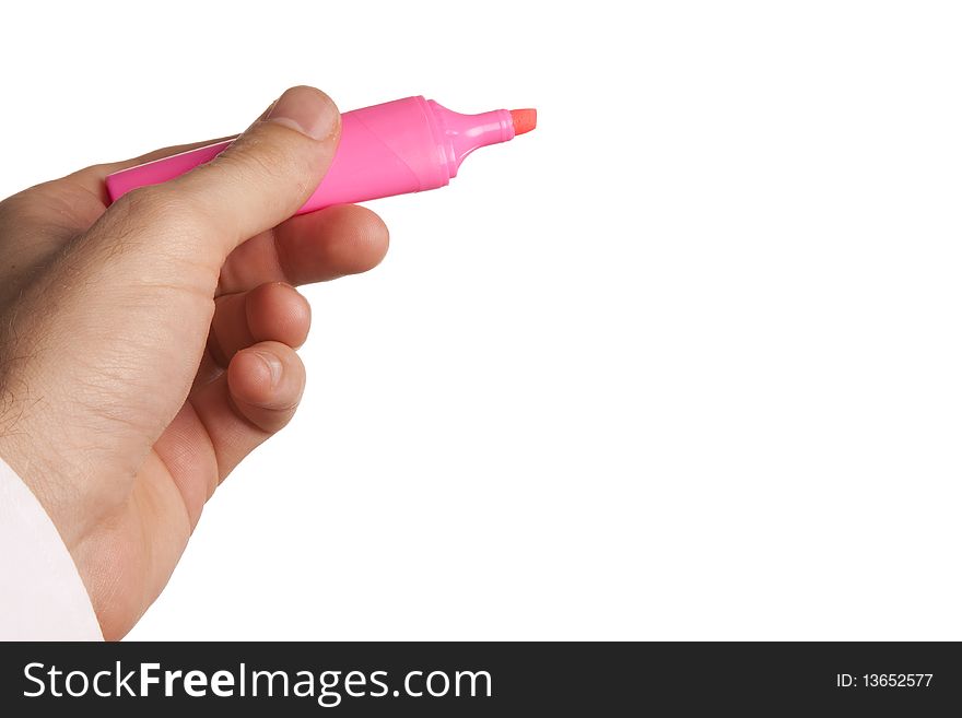 Hand holding a pink markerpen. Hand holding a pink markerpen