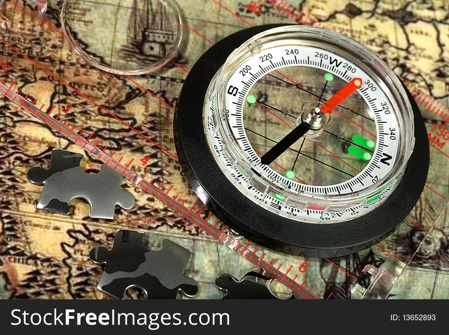 Compass On The Old Map