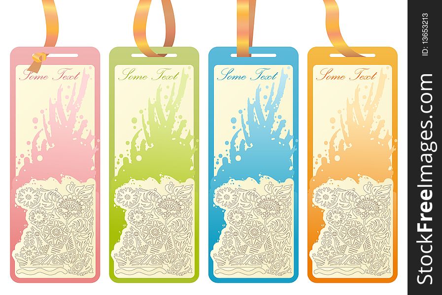 Vector of four tags with drawing