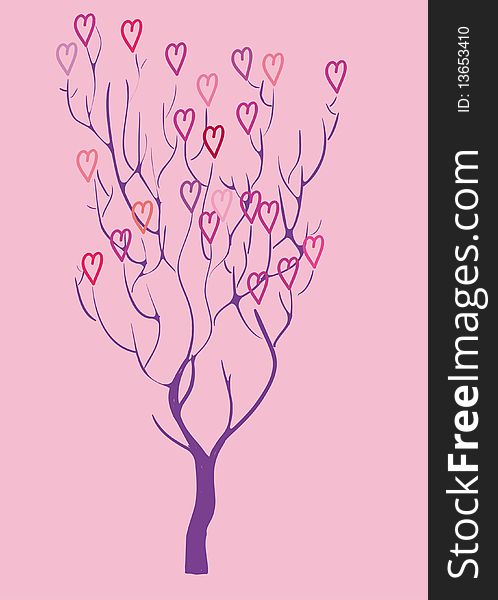Tree with hearts instead of leaves, in pink. Tree with hearts instead of leaves, in pink