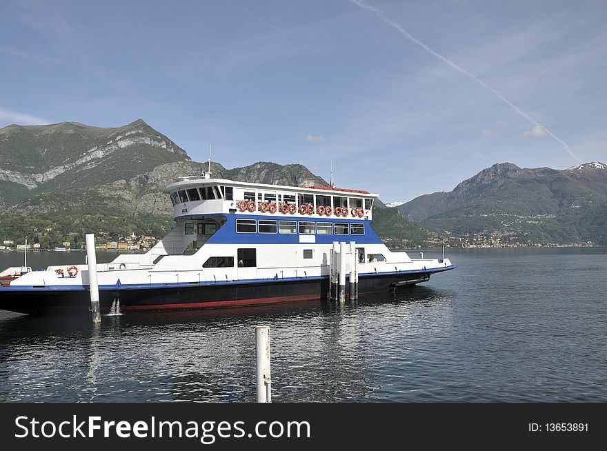 The car ferry prepares to cross Lake Como from Bellagio to Menaggio. The car ferry prepares to cross Lake Como from Bellagio to Menaggio