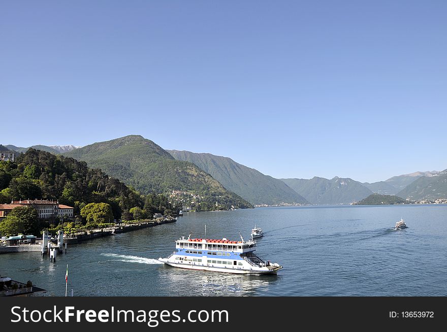 The car ferry prepares to cross Lake Como from Bellagio to Menaggio. The car ferry prepares to cross Lake Como from Bellagio to Menaggio