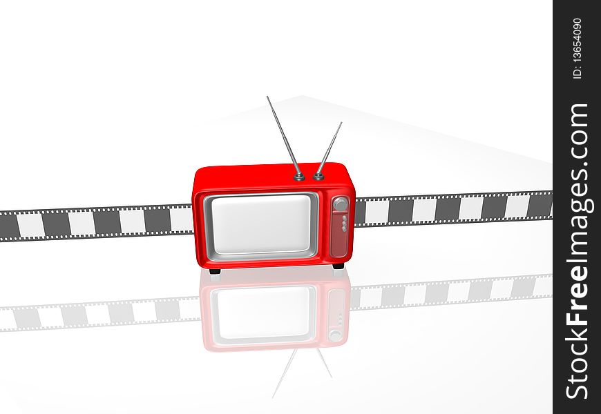 3d illustration of a television film on white background isolated. 3d illustration of a television film on white background isolated