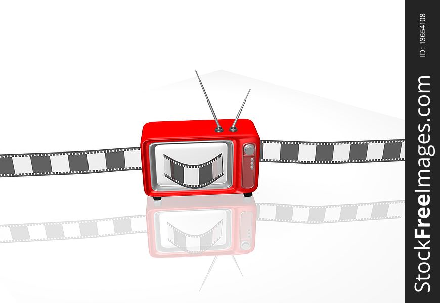 3d illustration of a television film on white background isolated. 3d illustration of a television film on white background isolated