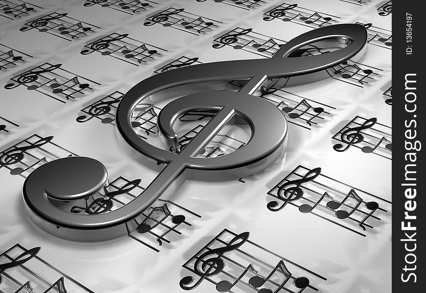 Illustration on music - Clef with Background - 3D