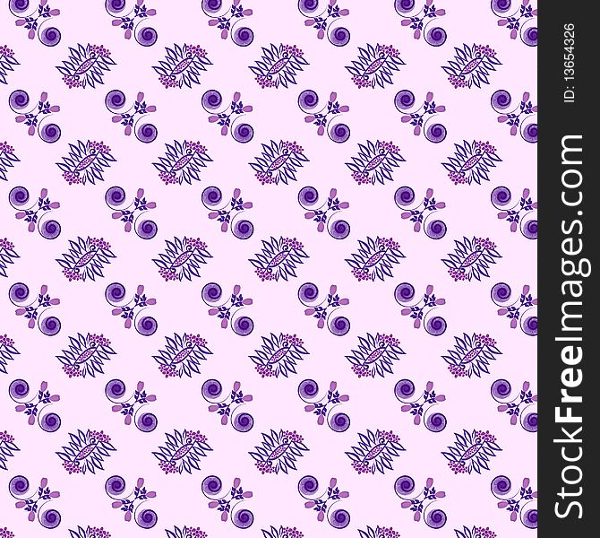 Seamless floral pattern illustration on purple background. Seamless floral pattern illustration on purple background.